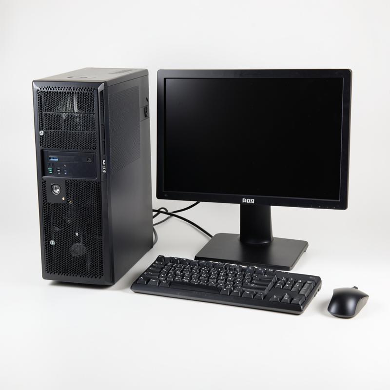 Desktop computer with tower, monitor, keyboard and mouse