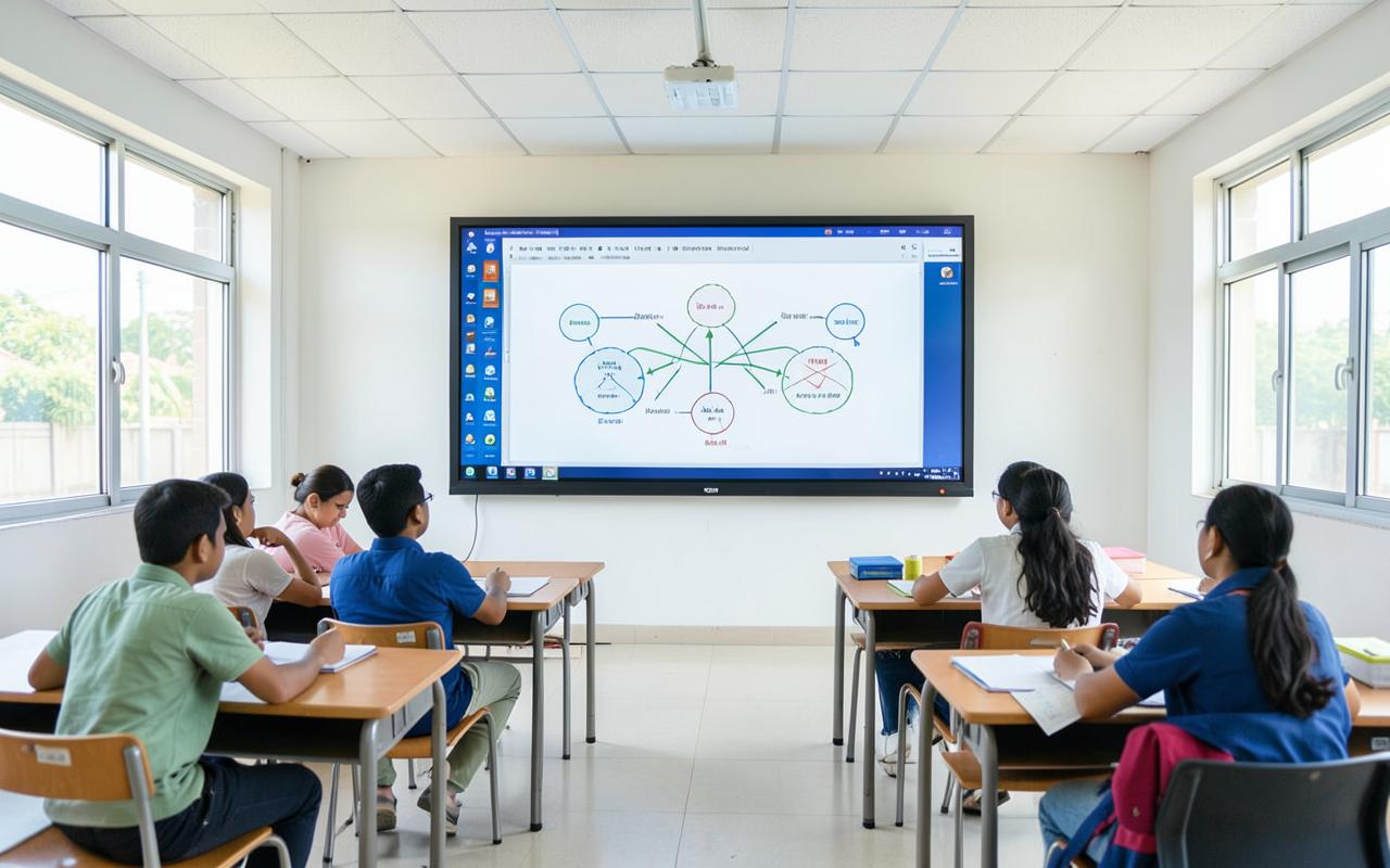 Smart classroom with a 75-inch interactive flat panel display